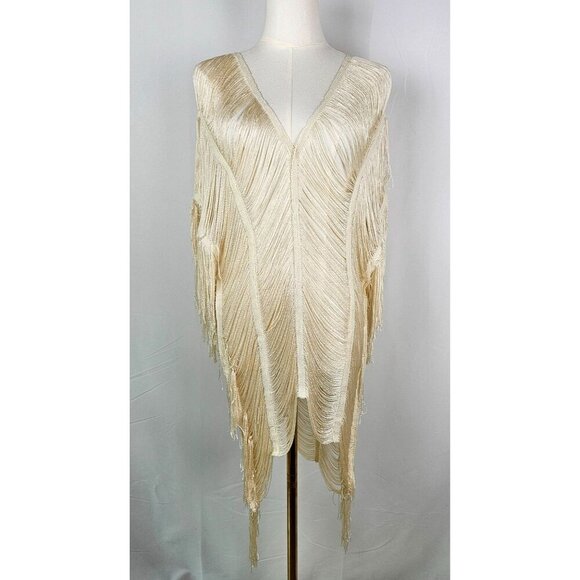 Trending Fringe Layered Ivory Sheer Open Front Kimono Shawl Cover Up Top Sexy - Picture 1 of 10
